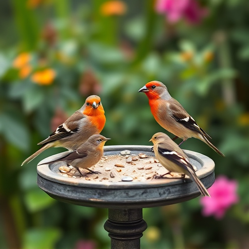 Garden birds on spacious bird table