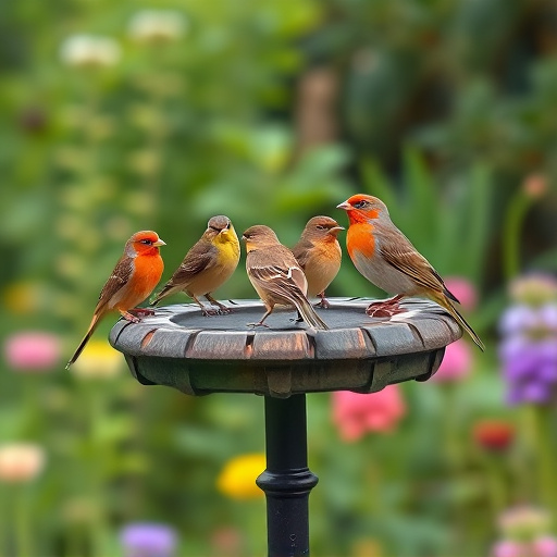 Garden birds on spacious bird table