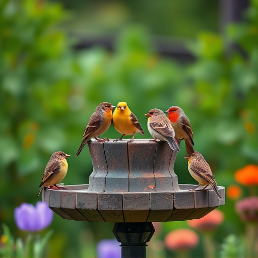 Garden birds on spacious bird table