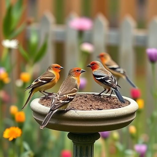 Garden birds on spacious bird table