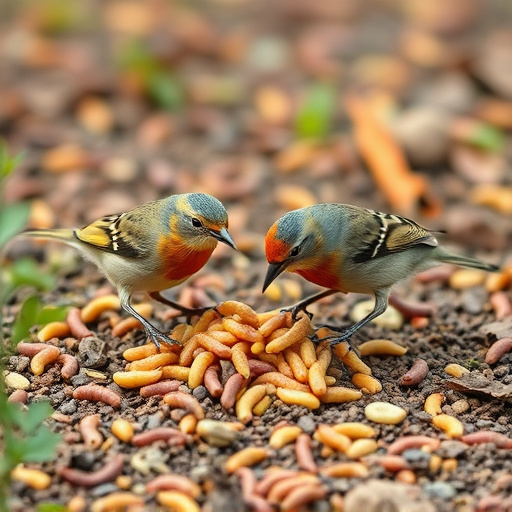 Garden birds pecking at mealworm mix