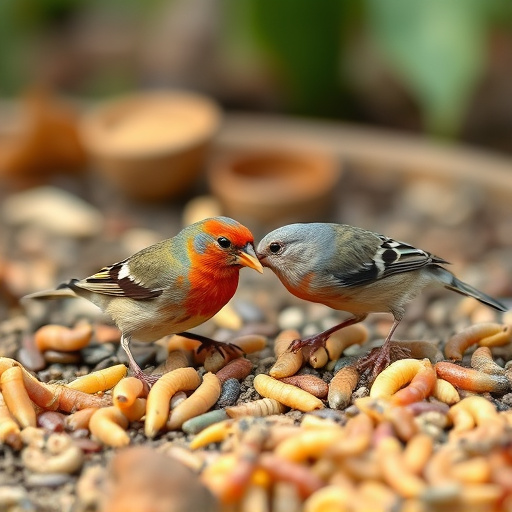 Garden birds pecking at mealworm mix