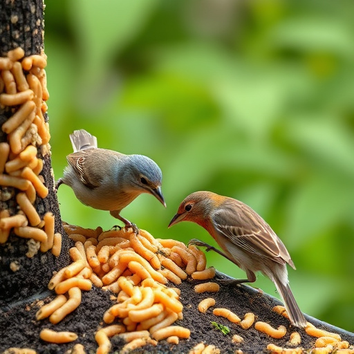 Garden birds pecking at mealworm mix