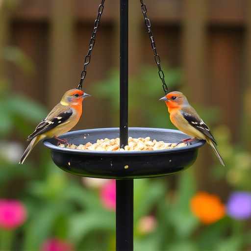 Garden birds perching on feeder tray