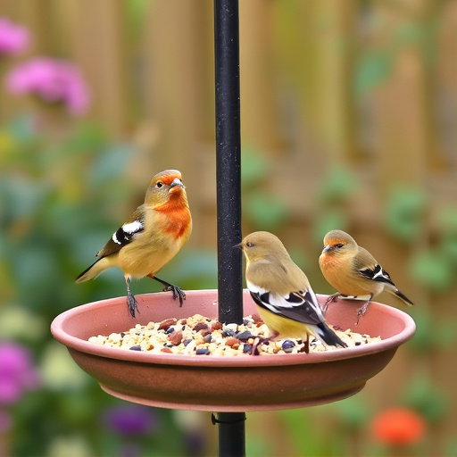 Garden birds perching on feeder tray