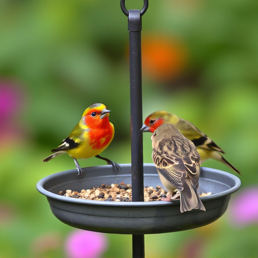 Garden birds perching on feeder tray