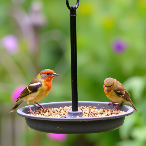 Garden birds perching on feeder tray