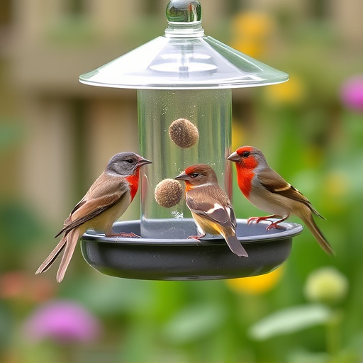 Garden birds perching on feeder tray
