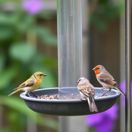 Garden birds perching on feeder tray