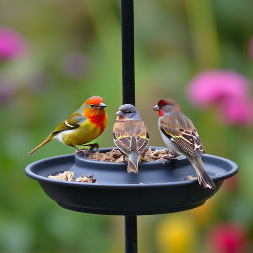 Garden birds perching on feeder tray