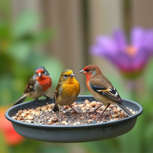 Garden birds perching on feeder tray