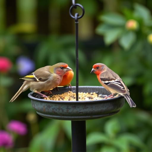 Garden birds perching on feeder tray
