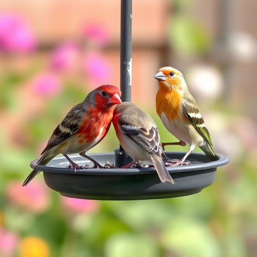 Garden birds perching on feeder tray