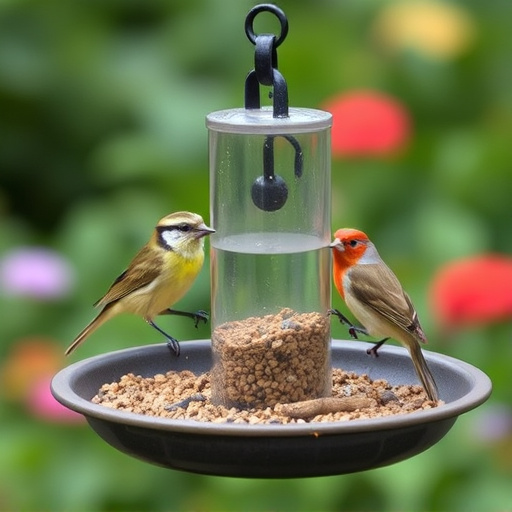Garden birds perching on feeder tray