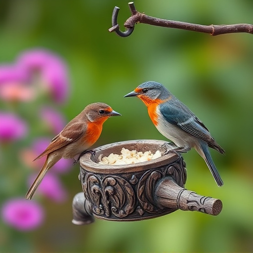 Garden birds sharing suet block holder