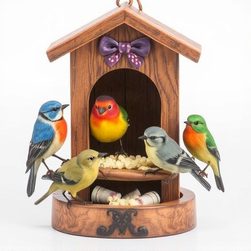 Garden birds sharing suet block holder