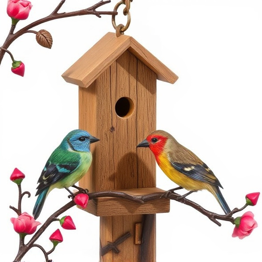 Garden birds sharing suet block holder