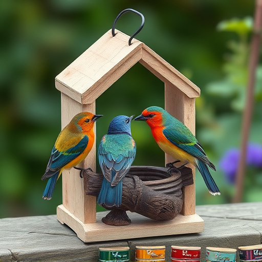 Garden birds sharing suet block holder