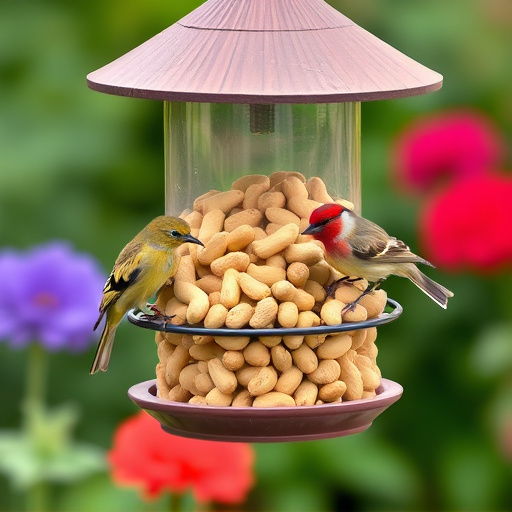Garden feeder filled with bird peanuts