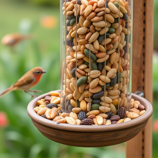 Garden feeder filled with mixed seeds