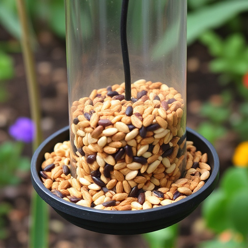 Garden feeder filled with mixed seeds
