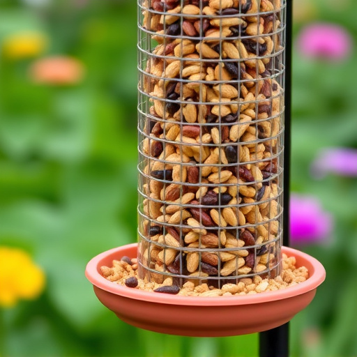 Garden feeder filled with mixed seeds