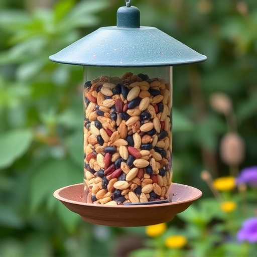 Garden feeder filled with mixed seeds