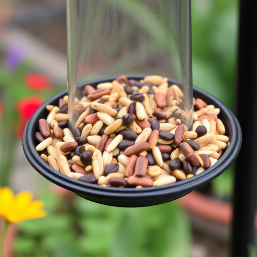Garden feeder filled with mixed seeds