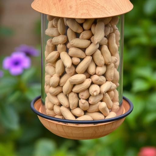 Garden feeder filled with peanuts