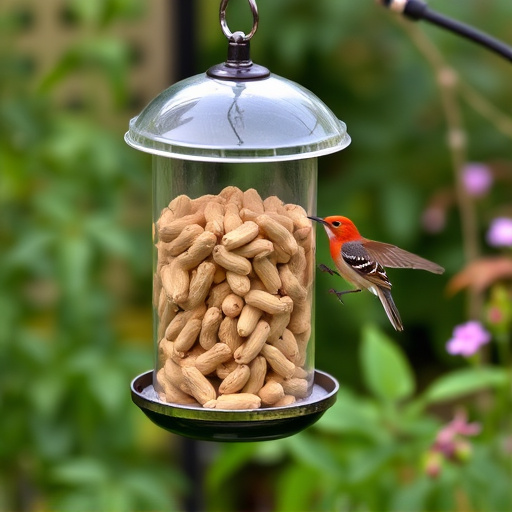 Garden feeder filled with peanuts
