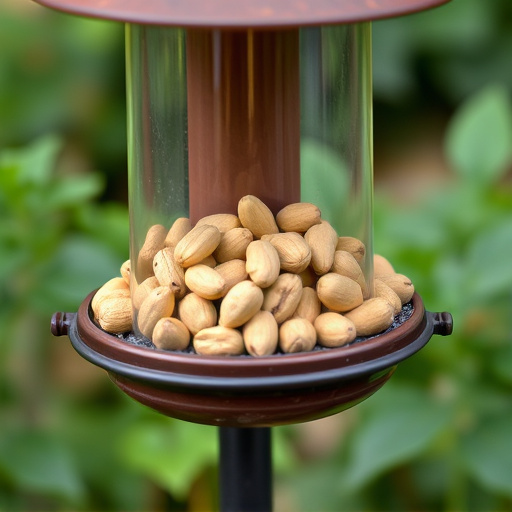 Garden feeder filled with peanuts