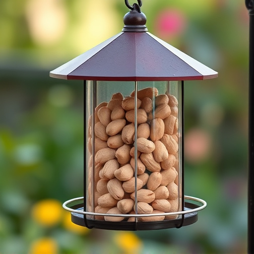 Garden feeder filled with peanuts