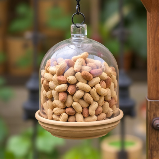 Garden feeder filled with peanuts