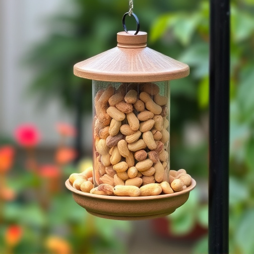 Garden feeder filled with peanuts