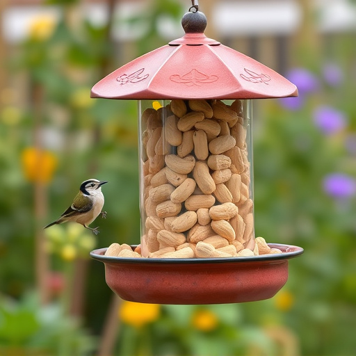 Garden feeder filled with peanuts