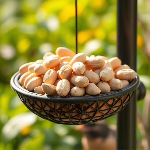 Garden feeder filled with peanuts