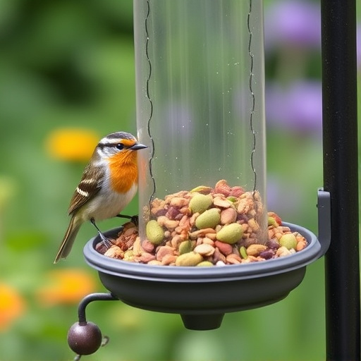 Garden feeder filled with robin-friendly mix