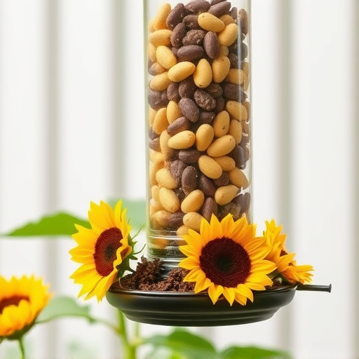 Garden feeder filled with sunflower hearts