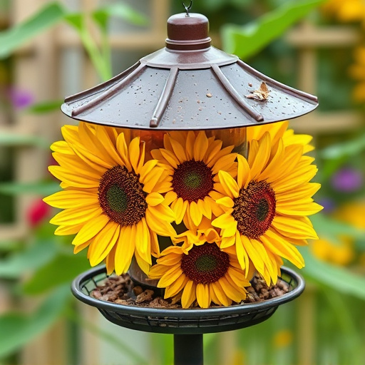 Garden feeder filled with sunflower hearts
