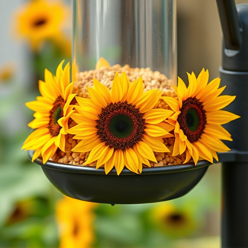 Garden feeder filled with sunflower hearts