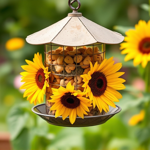 Garden feeder filled with sunflower hearts