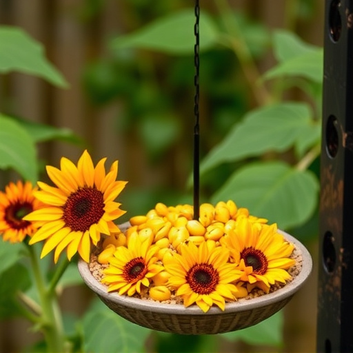 Garden feeder filled with sunflower hearts