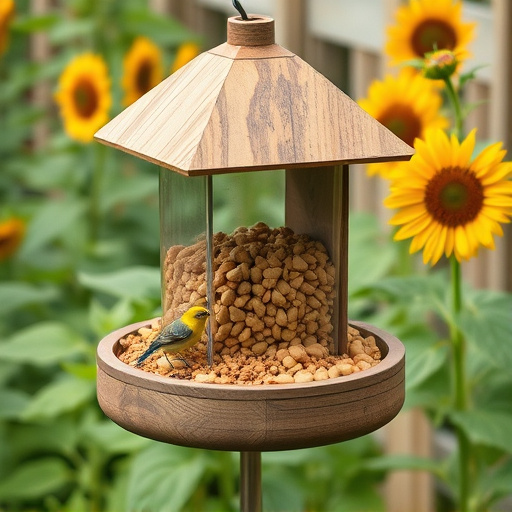 Garden feeding station filled with sunflower hearts