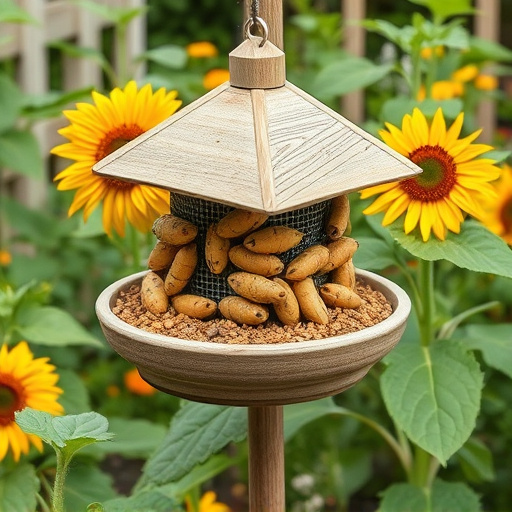 Garden feeding station filled with sunflower hearts