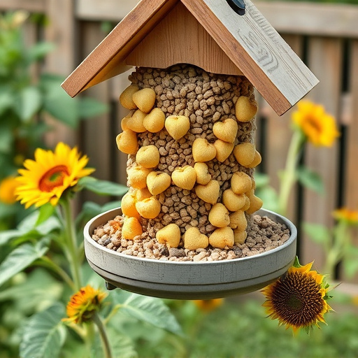 Garden feeding station filled with sunflower hearts