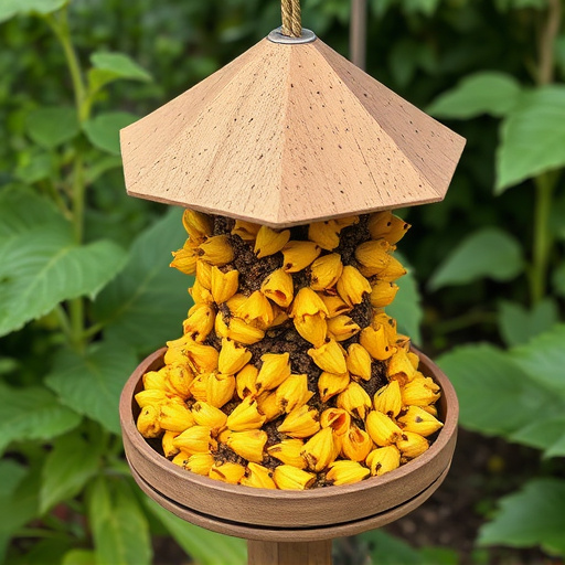 Garden feeding station filled with sunflower hearts