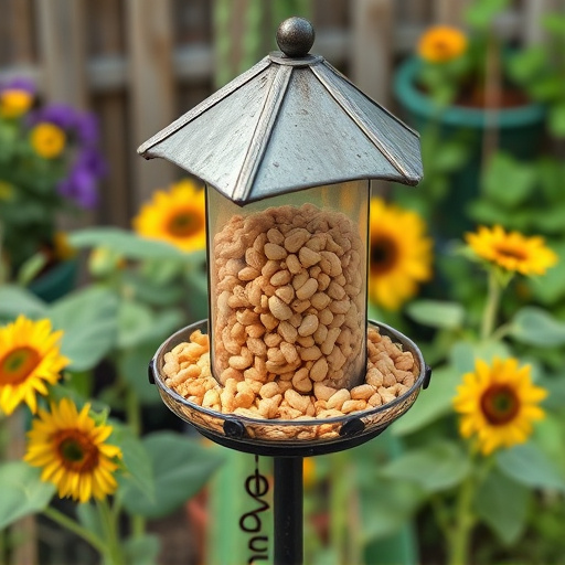 Garden feeding station filled with sunflower hearts