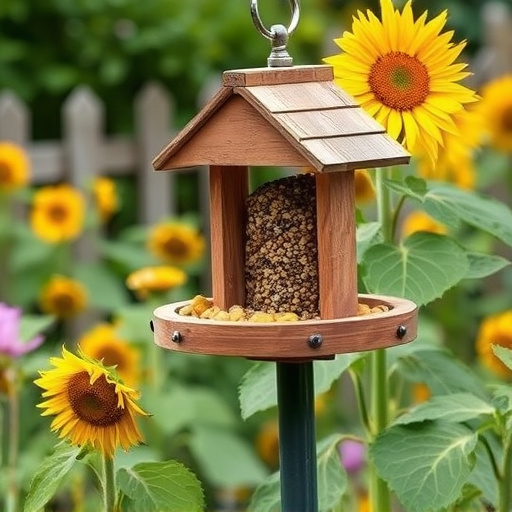 Garden feeding station filled with sunflower hearts