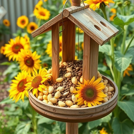 Garden feeding station filled with sunflower hearts