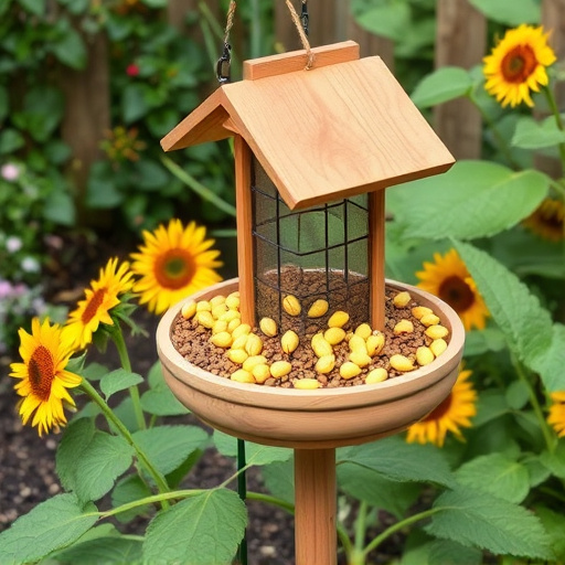 Garden feeding station filled with sunflower hearts